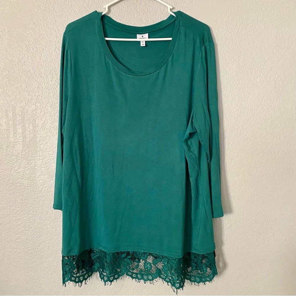 🌻 2/$15 Green Dress barn XL scoop neck 3/4 sleeve